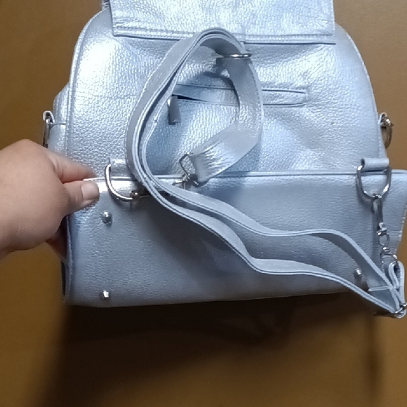Metallic Silver Cowhide Backpack - Picture 3 of 3